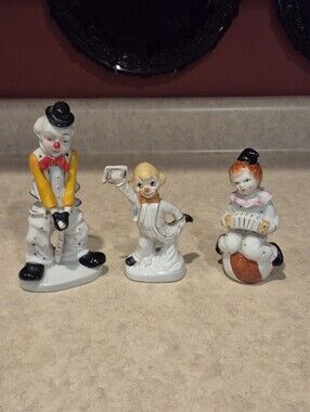 Lot Of 3 Vintage Ceramic Clown Figurines, Unbranded